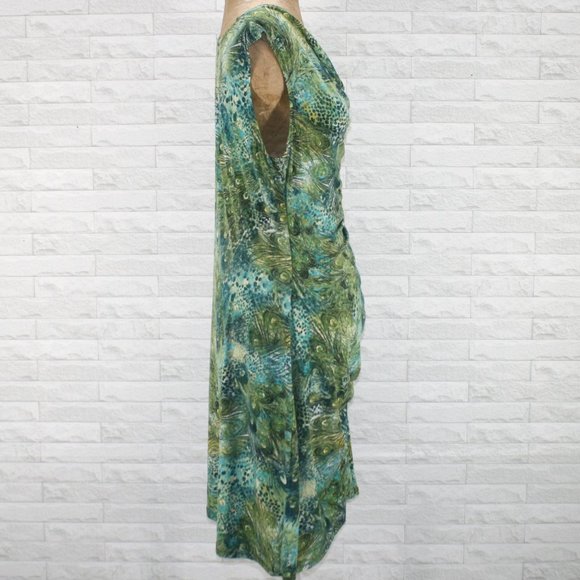 PERCEPTIONS Dress Sleveless Peacock Feathers Print Stretch Midi Plus Size 16 - Picture 5 of 16